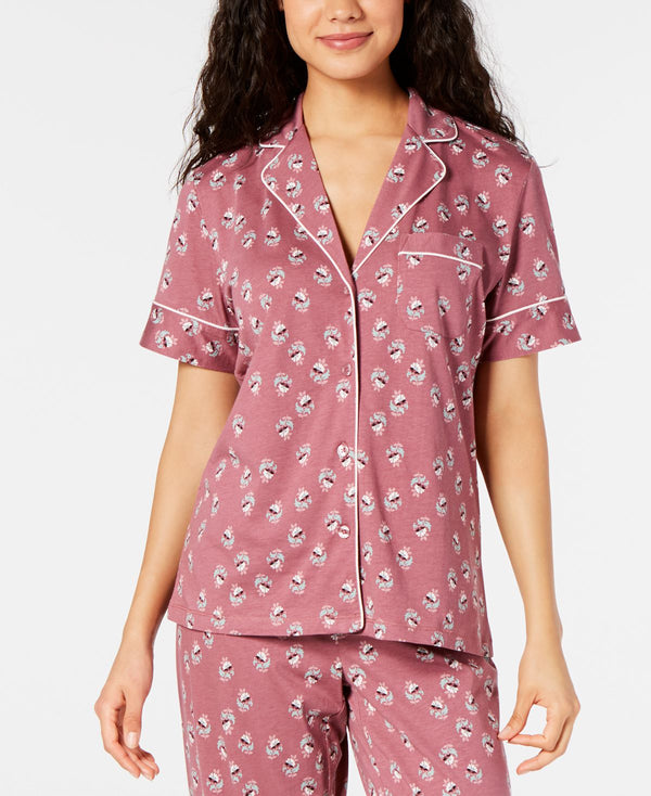 Charter Club Cotton Printed Pajama Top Floral Stamp