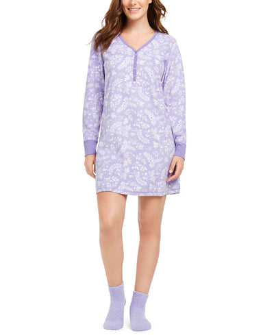 Charter Club Cozy Fleece Waffle Knit Sleepshirt Nightgown & Socks Set Forest Leaves