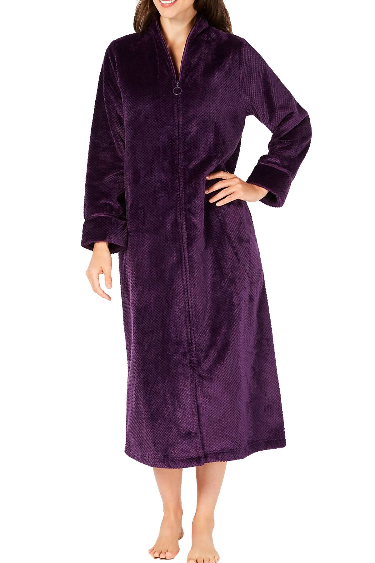 Charter Club Dimple Textured Long Zip Robe in Rich Concord