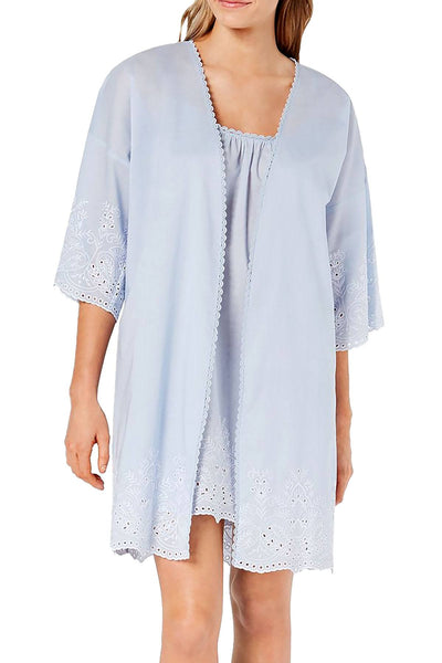 Charter Club Embroidered Cotton Chemise / Wrap Robe Set in Misty Morning