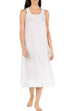 Charter Club Embroidery Detail Long Woven Nightgown in Bright White thumbnail 1