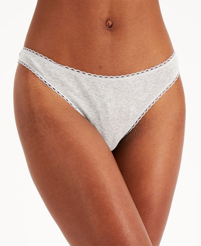 Charter Club Everyday Cotton Wo Lace-trim Thong Hthr Storm