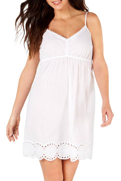 Charter Club Eyelet Lace Cotton Chemise in Bright White thumbnail 1