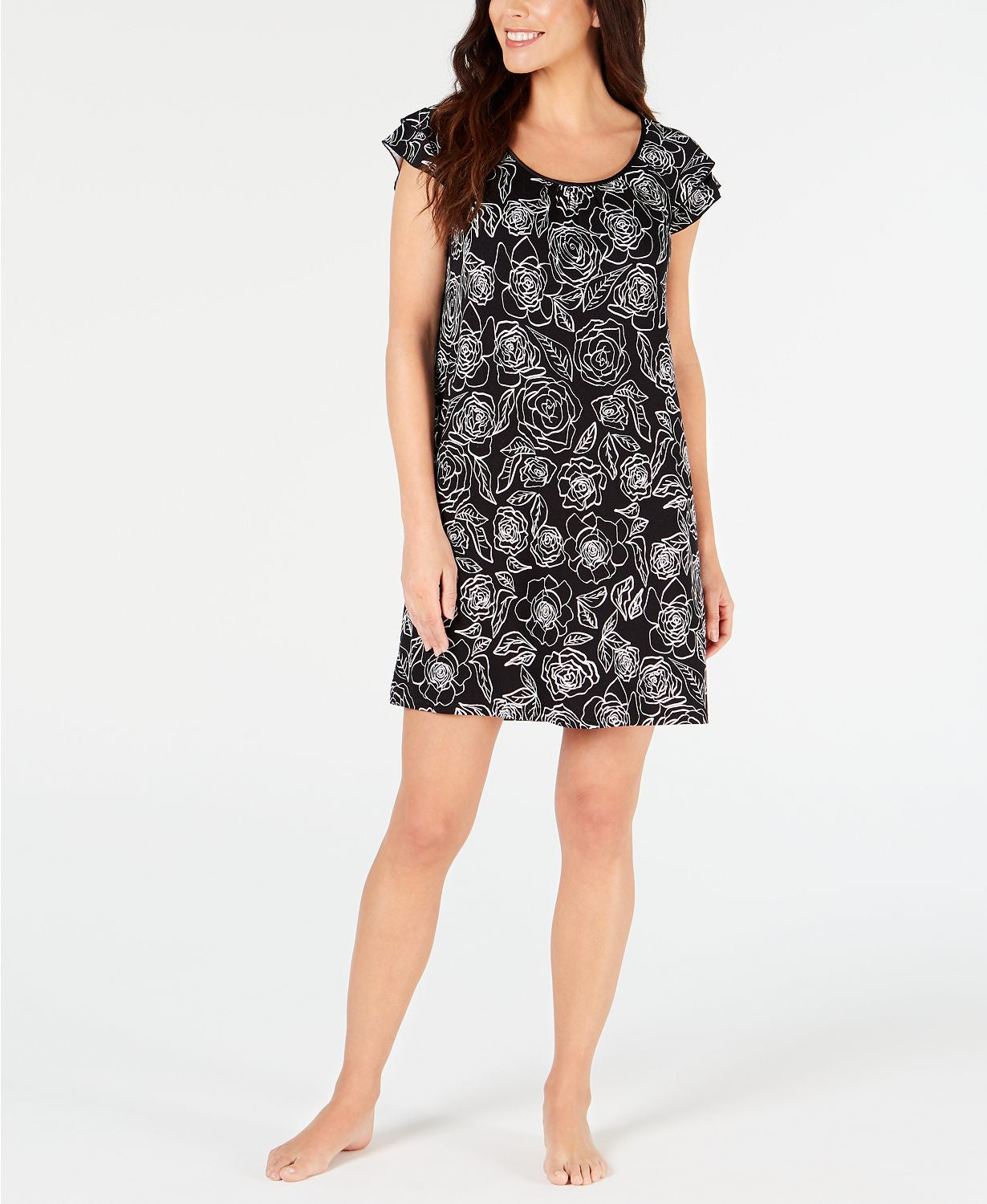 Charter Club Flutter Sleeve Knit Nightgown in Classic Black