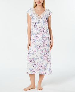 Charter Club Flutter-sleeve Soft Knit Nightgown Leafy Botanical thumbnail 1