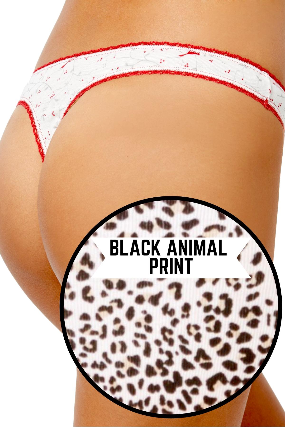 Charter Club Intimates Black/Animal Pretty Cotton Thong
