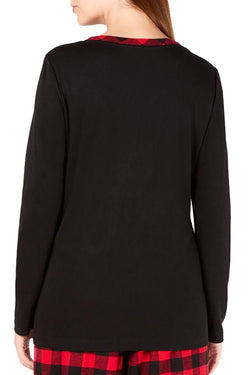 Charter Club Intimates Black/Buffalo Check V-Neck Pajama Top thumbnail 2