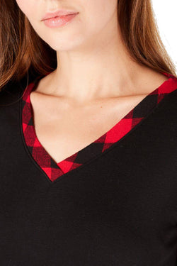 Charter Club Intimates Black/Buffalo Check V-Neck Pajama Top thumbnail 3