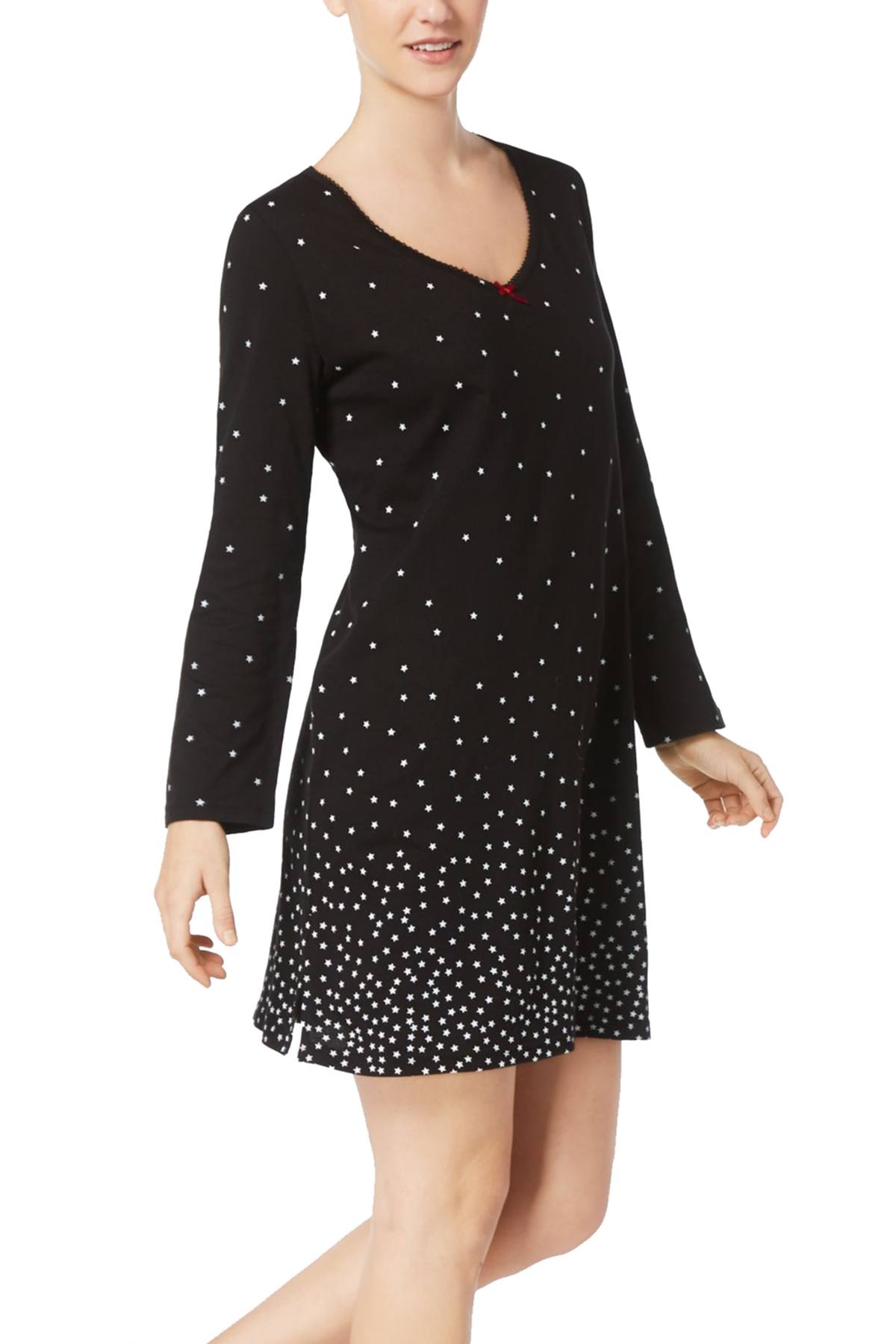 Charter Club Intimates Black Falling-Stars Graphic-Print Cotton Sleepshirt