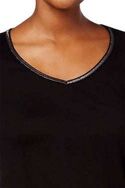 Charter Club Intimates Black Metallic-Trim Long-Sleeve Lounge Tee thumbnail 3