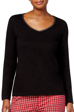 Charter Club Intimates Black Metallic-Trim Long-Sleeve Lounge Tee thumbnail 1