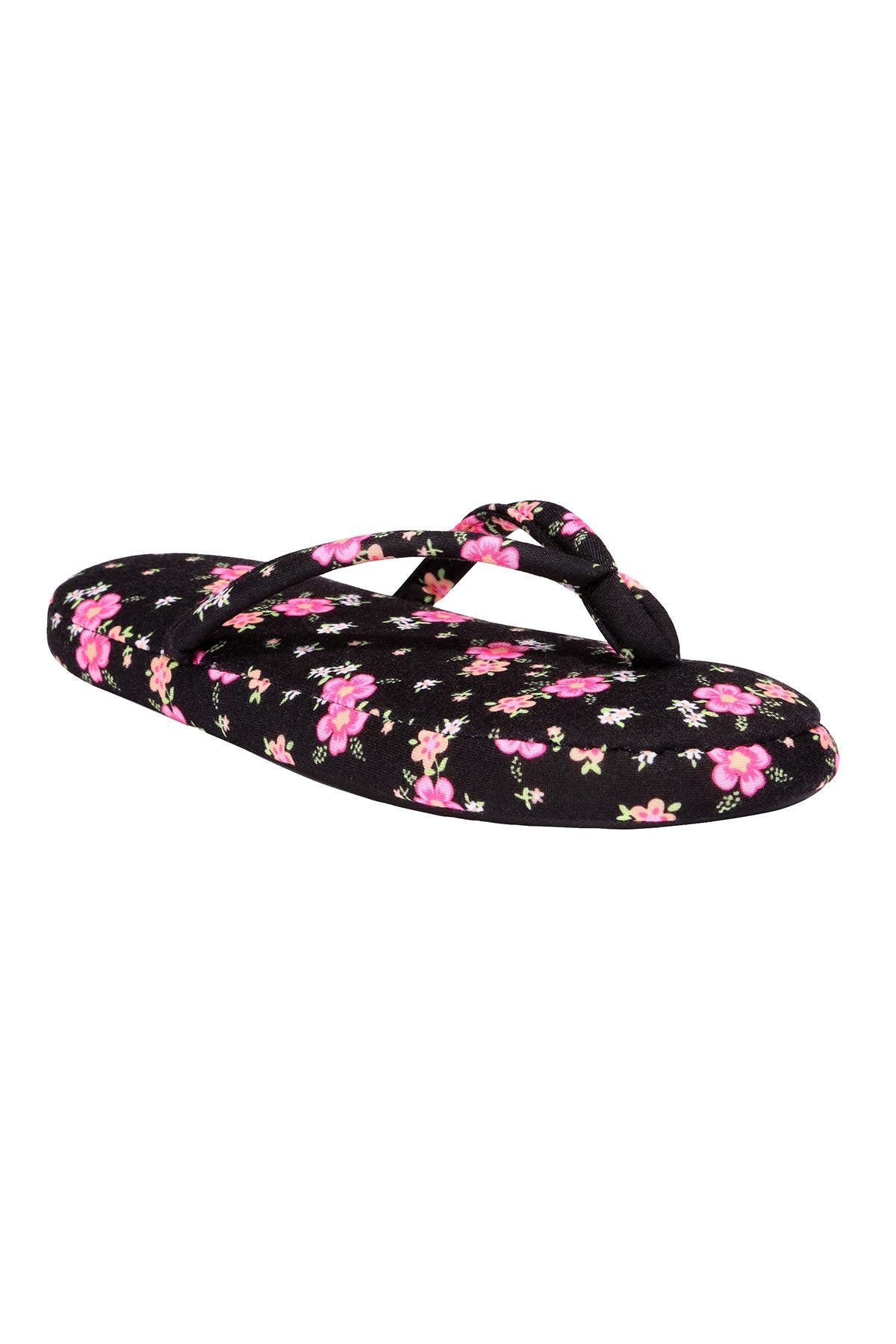Charter Club Intimates Black/Pink Tropical Floral Printed Flip-Flop Slippers