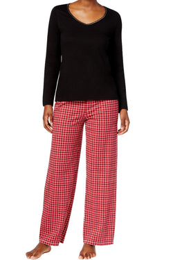 Charter Club Intimates Black Top & Red Small-Grid Plaid-Printed Pant PJ Set thumbnail 1