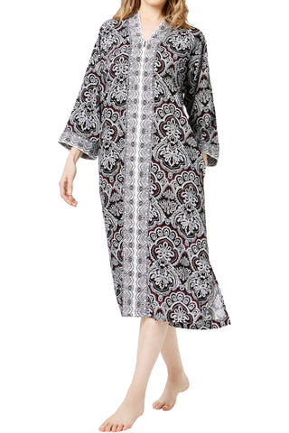Charter Club Intimates Black/White Aquatic-Tile-Printed Woven Caftan