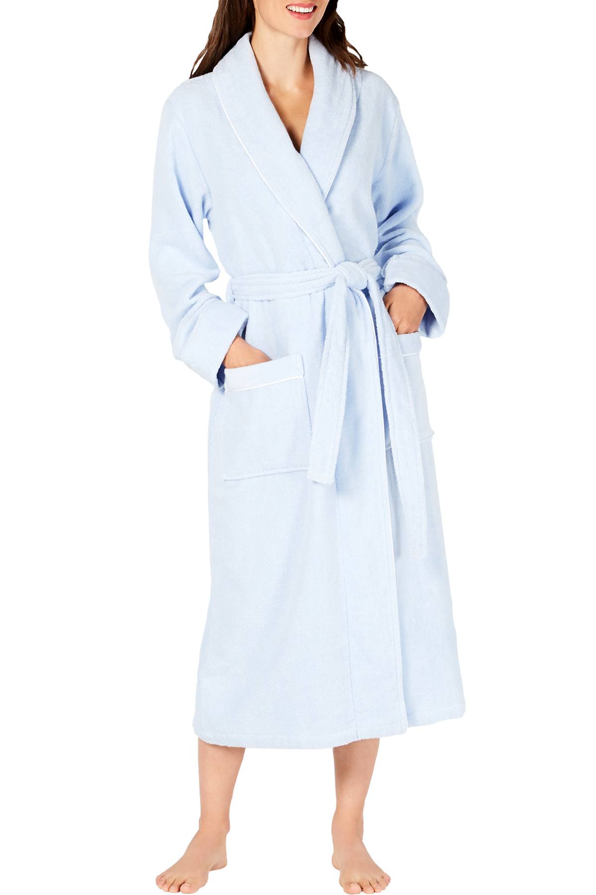 Charter Club Intimates Blue-Alder Luxe Terry Piped Wrap Robe