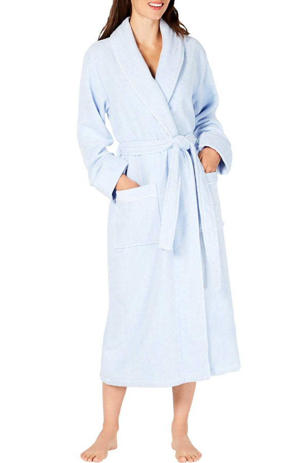 Charter Club Intimates Blue-Alder Luxe Terry Piped Wrap Robe