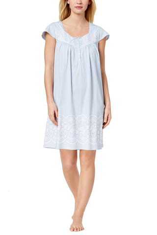 Charter Club Intimates Blue-Dots Embroidered Cotton Nightgown