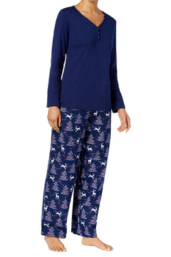 Charter Club Intimates Blue-Reindeer Flannel Mix-It Top and Printed Pant Pajama Set thumbnail 1