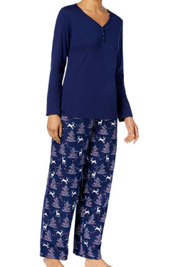 Charter Club Intimates Blue-Reindeer Flannel Mix-It Top and Printed Pant Pajama Set thumbnail 2