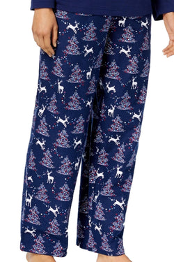 Charter Club Intimates Blue-Reindeer Flannel Mix-It Top and Printed Pant Pajama Set thumbnail 4