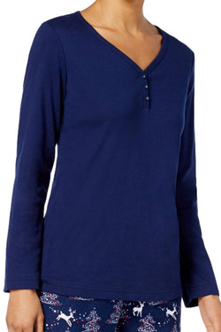 Charter Club Intimates Blue-Reindeer Flannel Mix-It Top and Printed Pant Pajama Set thumbnail 3