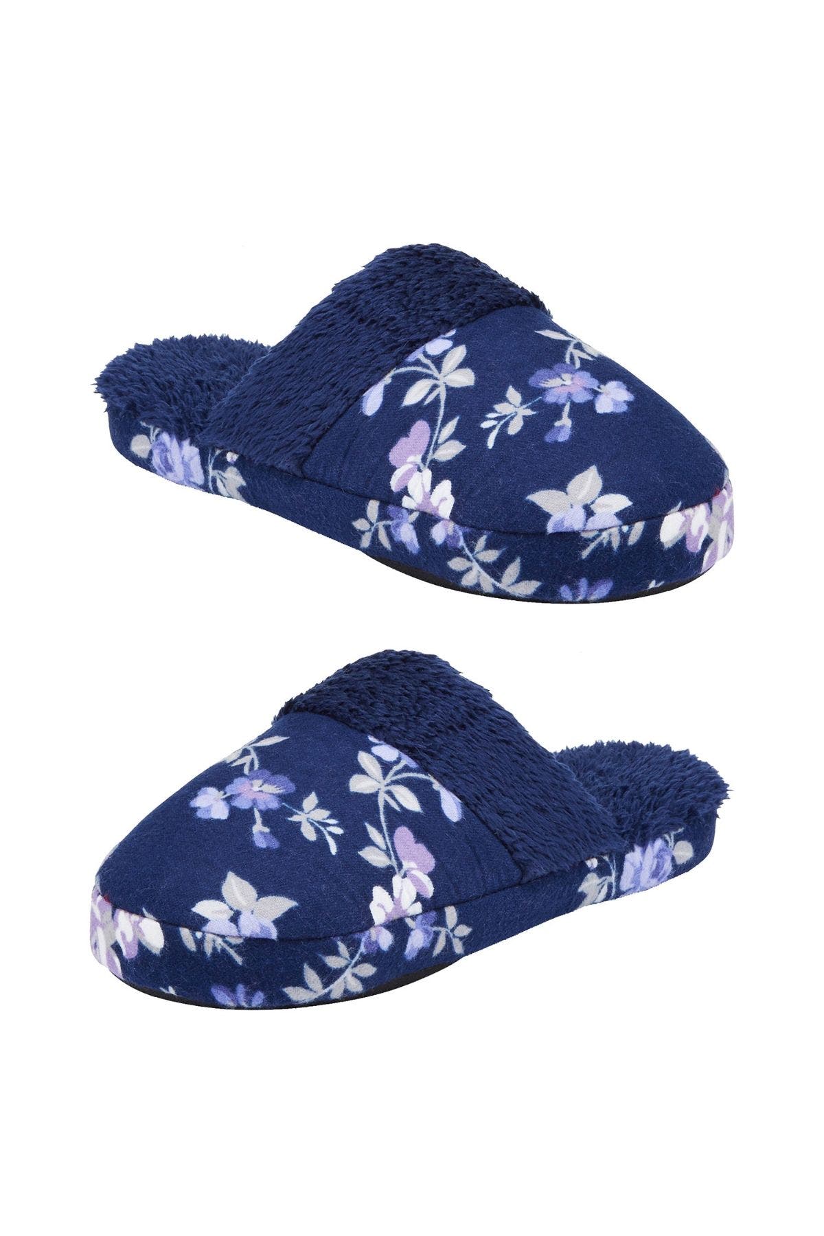 Charter Club Intimates Blue Rose-Garden Floral Flannel Slippers