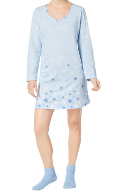Charter Club Intimates Blue Snowflake Graphic-Print Cotton Sleepshirt With Matching Socks thumbnail 2