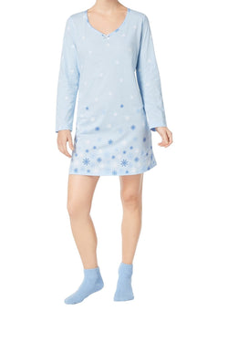 Charter Club Intimates Blue Snowflake Graphic-Print Cotton Sleepshirt With Matching Socks thumbnail 1