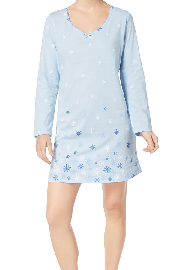 Charter Club Intimates Blue Snowflake Graphic-Print Cotton Sleepshirt