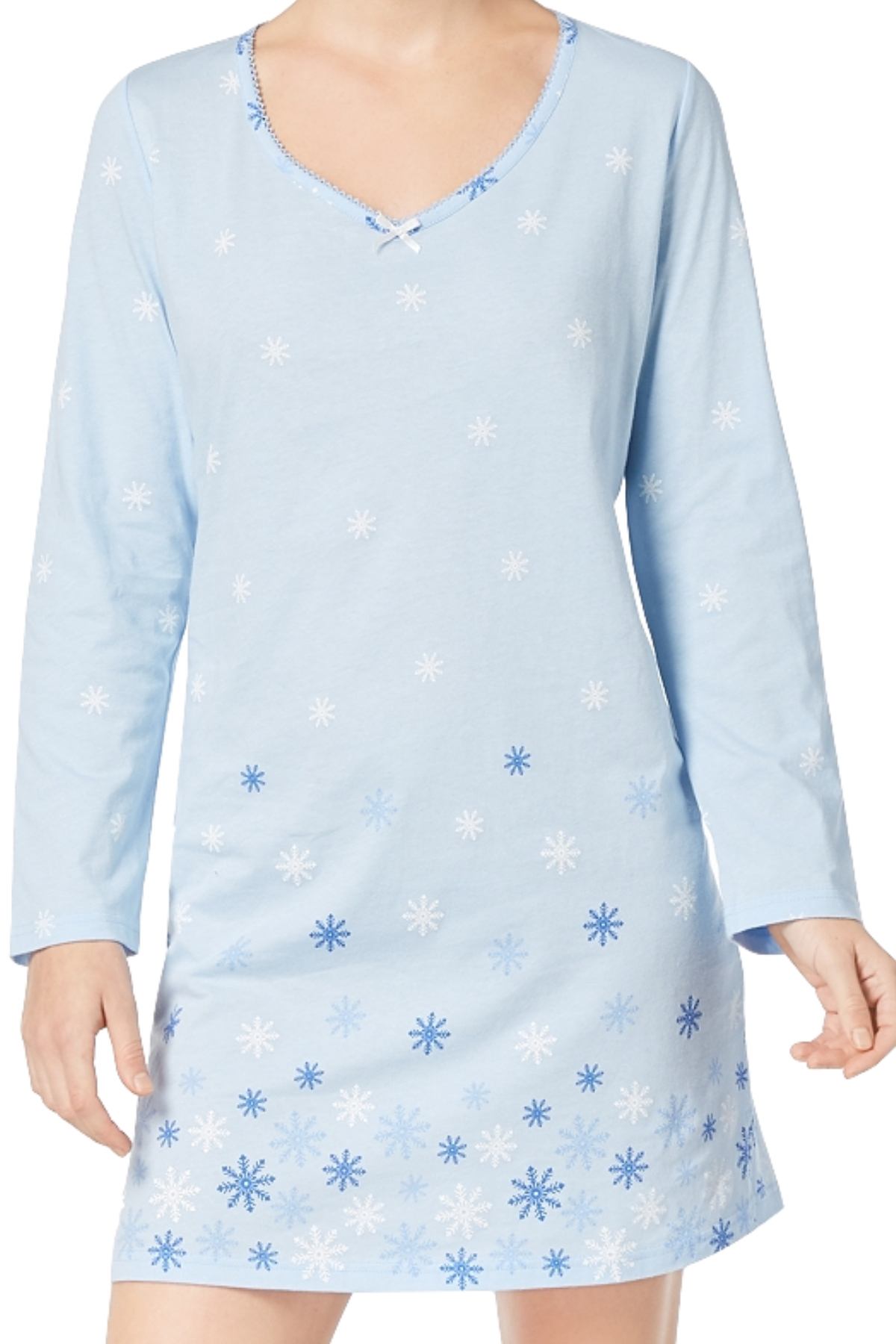 Charter Club Intimates Blue Snowflake Graphic-Print Cotton Sleepshirt