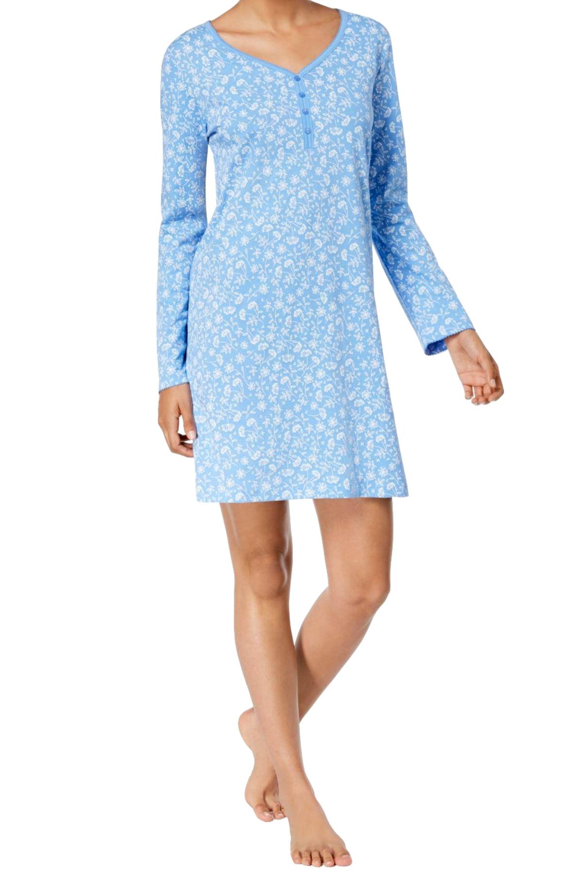 Charter Club Intimates Blue/White Dandelion-Printed Picot-Trim Sleepshirt