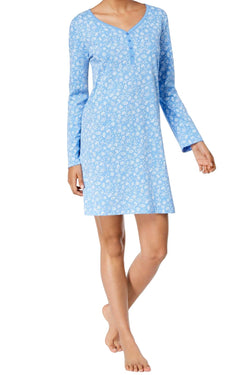Charter Club Intimates Blue/White Dandelion-Printed Picot-Trim Sleepshirt thumbnail 1