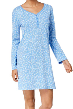 Charter Club Intimates Blue/White Dandelion-Printed Picot-Trim Sleepshirt thumbnail 2