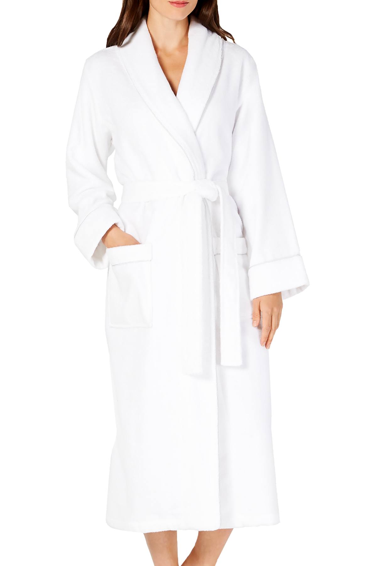 Charter Club Intimates Bright-White Luxe Terry Piped Wrap Robe