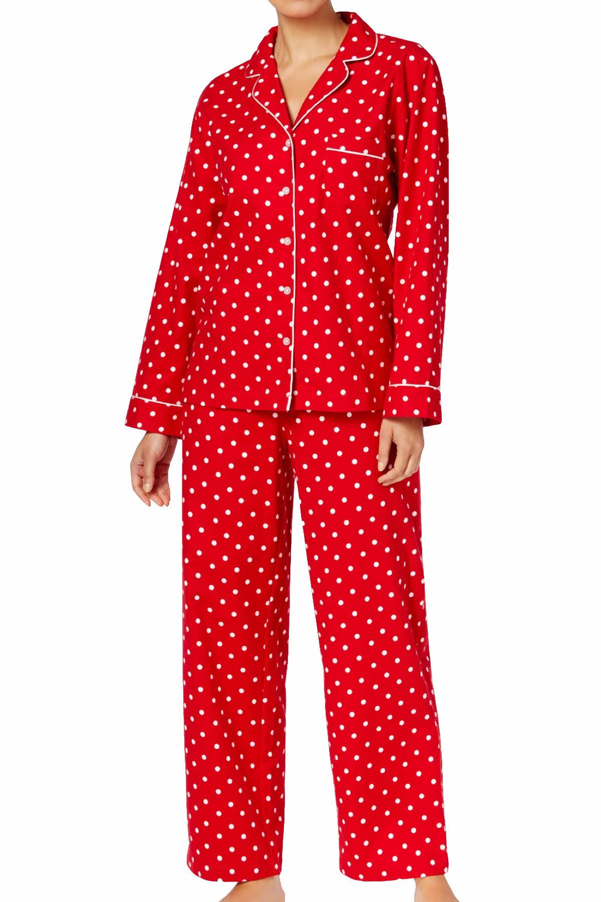 Charter Club Intimates Candy-Red Dot-Printed Cotton/Flannel Pajama Set