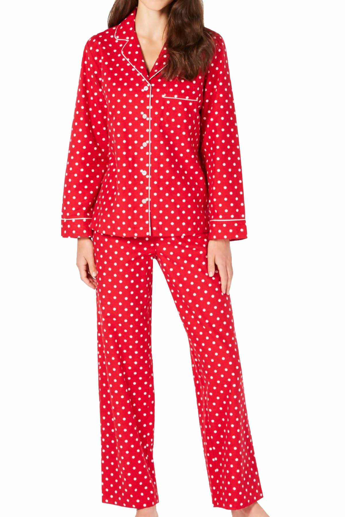 Charter Club Intimates Candy-Red Dot-Printed Cotton/Flannel Pajama Set