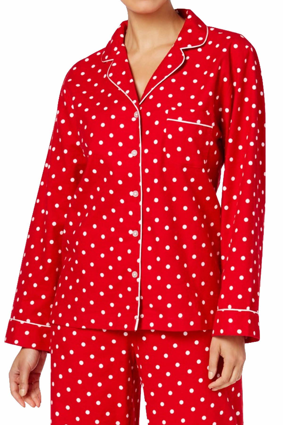 Charter Club Intimates Candy-Red Dot-Printed Cotton/Flannel Pajama Set