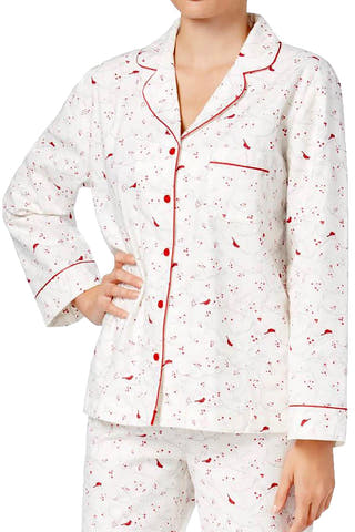 Charter Club Intimates Cardinal-Printed Cotton/Flannel Pajama Top