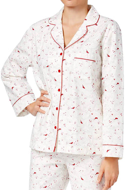 Charter Club Intimates Cardinal-Printed Cotton/Flannel Pajama Top thumbnail 1