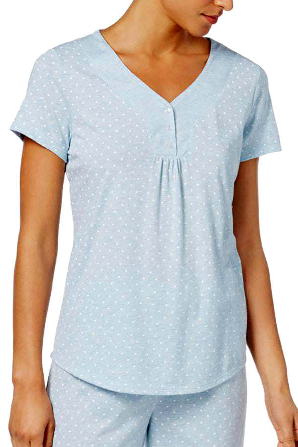 Charter Club Intimates Chambray-Dot Printed Pajama Henley Top
