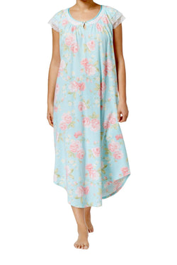 Charter Club Intimates Collection Aqua/Floral-Printed Lace-Trim Cotton Nightgown thumbnail 1