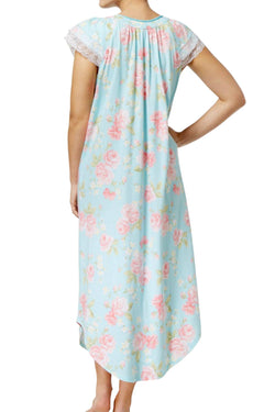 Charter Club Intimates Collection Aqua/Floral-Printed Lace-Trim Cotton Nightgown thumbnail 4
