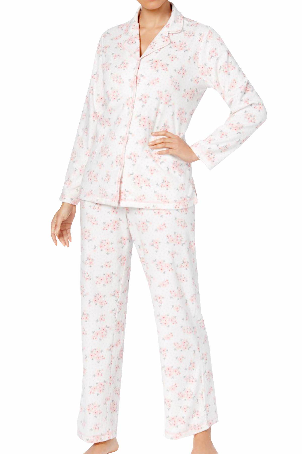 Charter Club Intimates Dot-Floral Printed Fleece Pajama Set