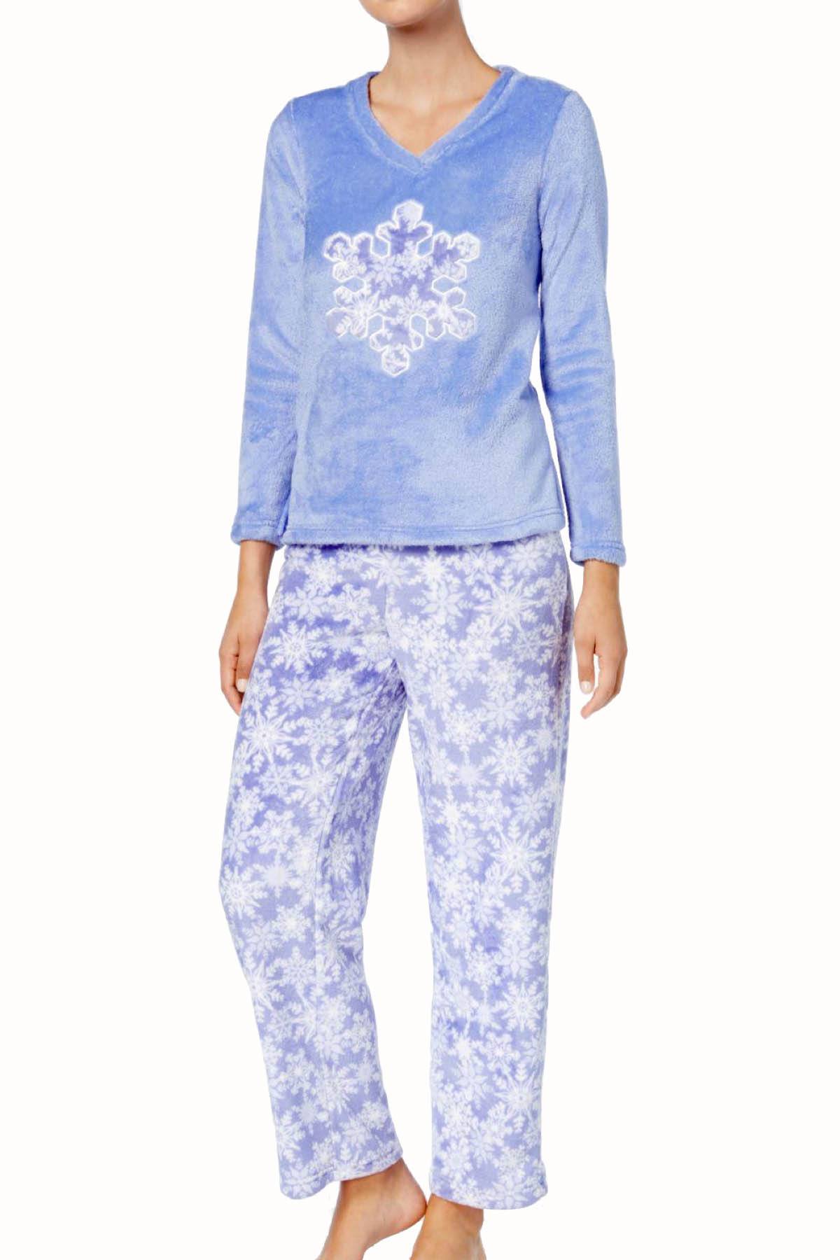 Charter Club Intimates Fancy-Snowflake Plush Applique Pajama Set