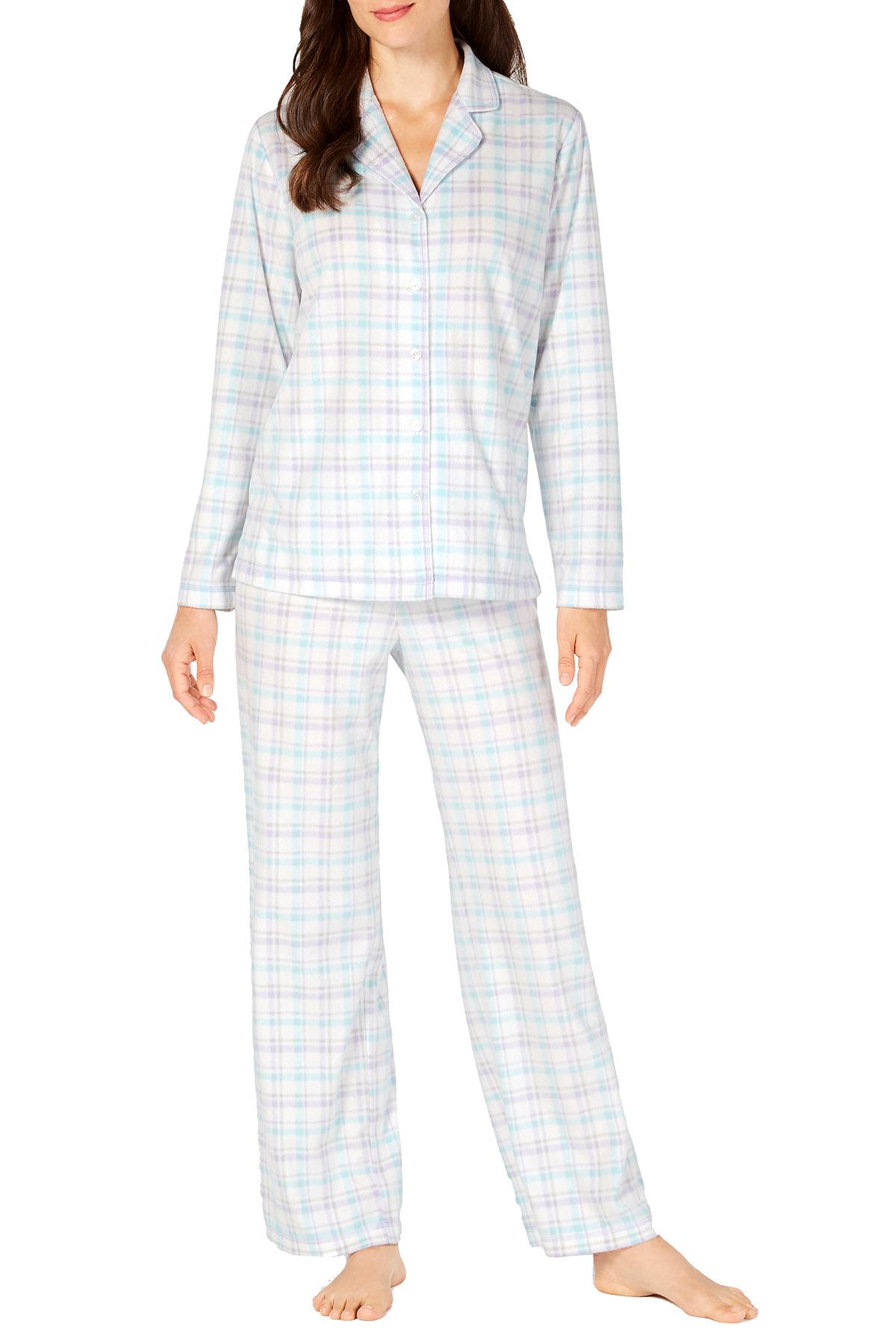 Charter Club Intimates Fleece Notch Collar Pajama Set in Pretty Plaid