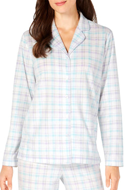 Charter Club Intimates Fleece Notch Collar Pajama Set in Pretty Plaid thumbnail 2