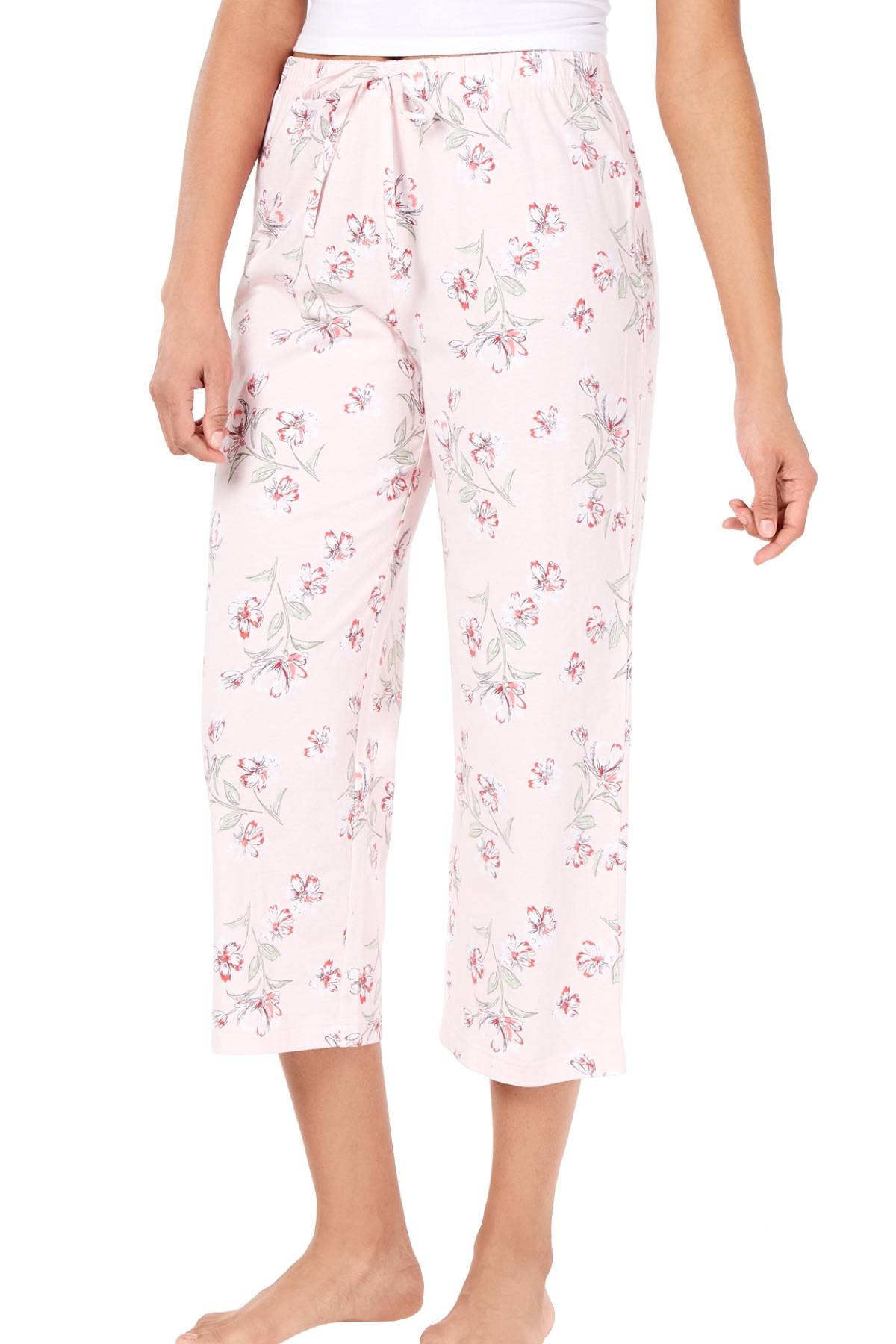 Charter Club Intimates Floral Art Printed Soft Knit Cropped Pajama Pant
