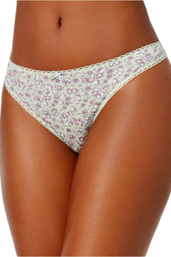 Charter Club Intimates Green Small-Floral Printed Pretty Cotton Thong thumbnail 1