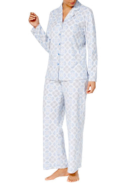 Charter Club Intimates Grey/Blue Tile-Printed Fleece Pajama Set thumbnail 1