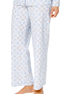 Charter Club Intimates Grey/Blue Tile-Printed Fleece Pajama Set thumbnail 3